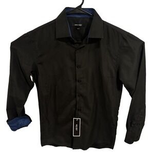Nine West Men's Slim Fit Black Long Sleeve Solid Dress Shirt